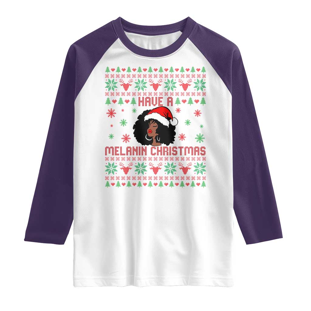 Have A Melanin Christmas Raglan Shirt Cute Black Santa Girl Ugly Xmas TS12 White Purple Print Your Wear