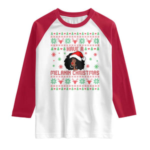 Have A Melanin Christmas Raglan Shirt Cute Black Santa Girl Ugly Xmas TS12 White Red Print Your Wear