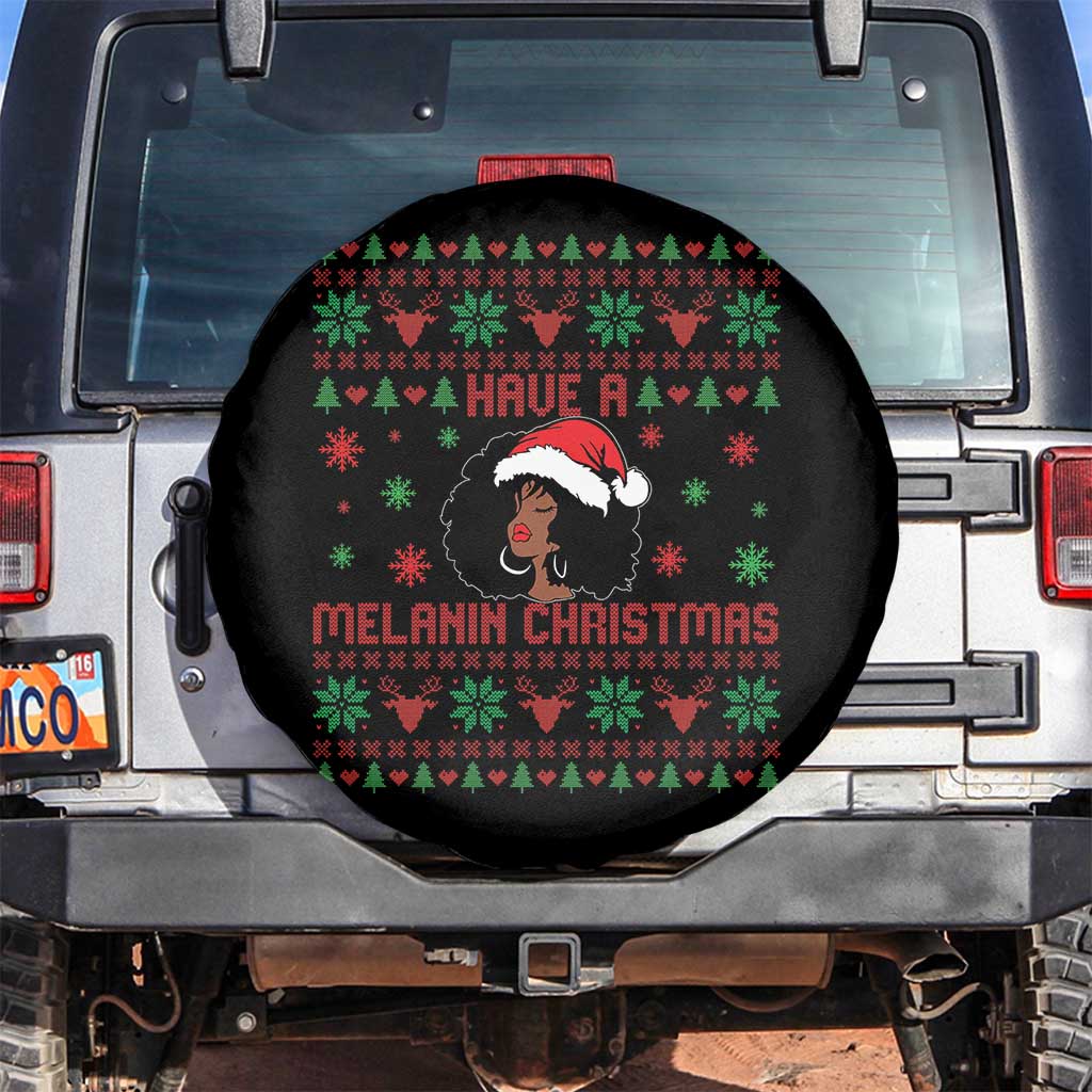 Have A Melanin Christmas Spare Tire Cover Cute Black Santa Girl Ugly Xmas TS12 No hole Black Print Your Wear