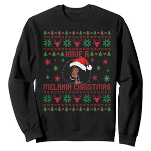 Have A Melanin Christmas Sweatshirt Cute Black Santa Girl Ugly Xmas TS12 Black Print Your Wear