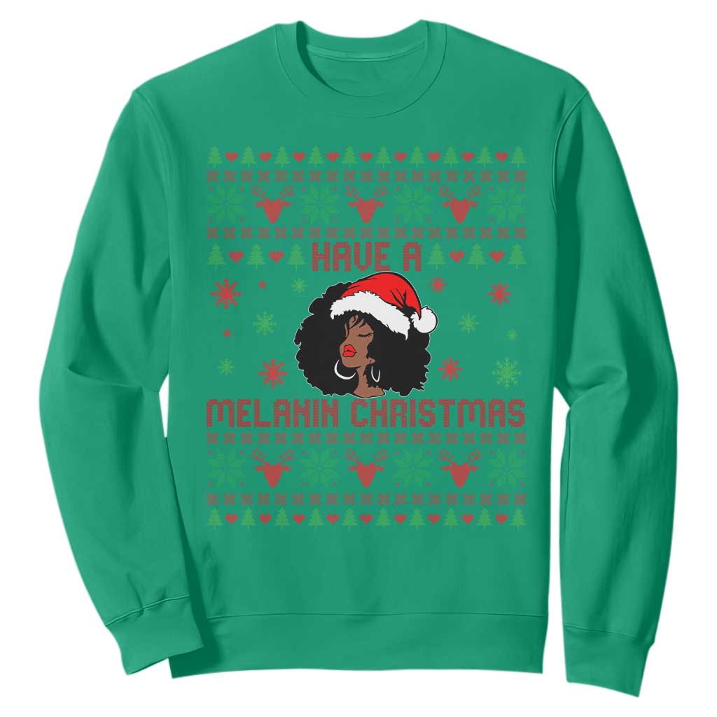Have A Melanin Christmas Sweatshirt Cute Black Santa Girl Ugly Xmas TS12 Irish Green Print Your Wear