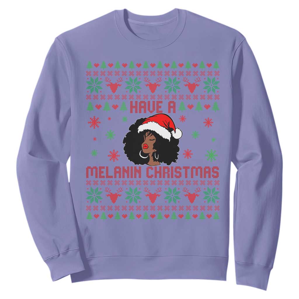 Have A Melanin Christmas Sweatshirt Cute Black Santa Girl Ugly Xmas TS12 Violet Print Your Wear