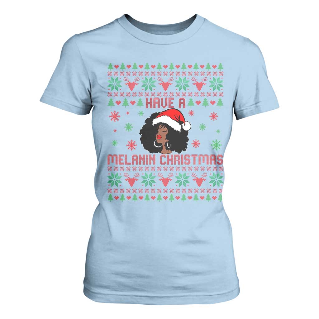 Have A Melanin Christmas T Shirt For Women Cute Black Santa Girl Ugly Xmas TS12 Light Blue Print Your Wear