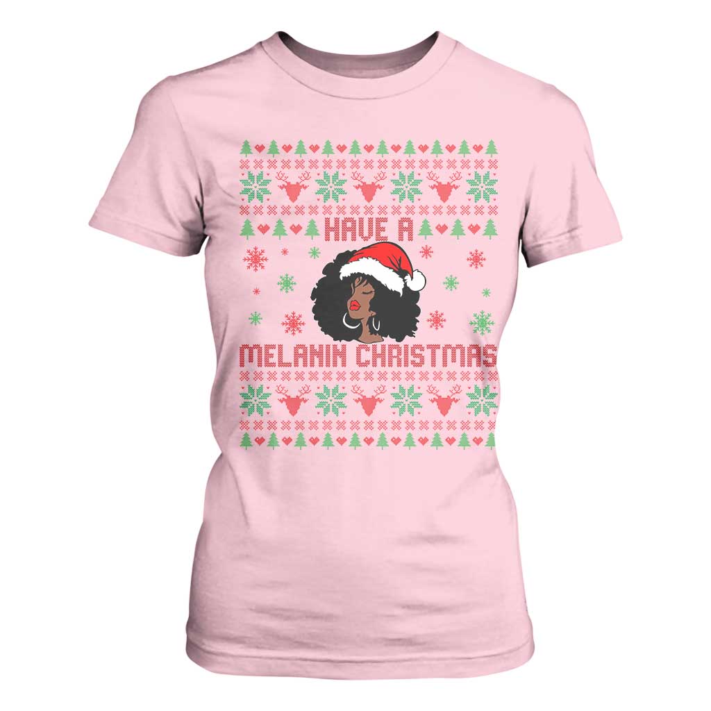 Have A Melanin Christmas T Shirt For Women Cute Black Santa Girl Ugly Xmas TS12 Light Pink Print Your Wear
