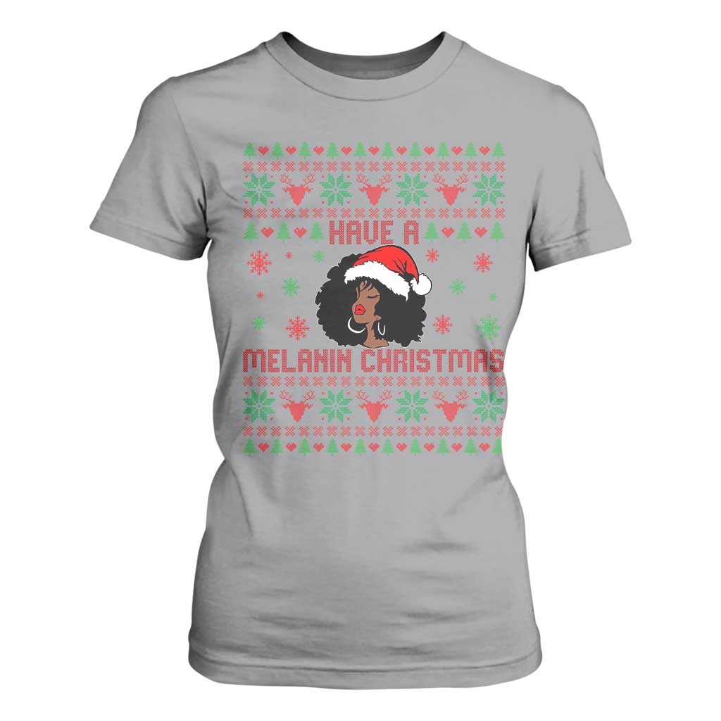 Have A Melanin Christmas T Shirt For Women Cute Black Santa Girl Ugly Xmas TS12 Sport Gray Print Your Wear