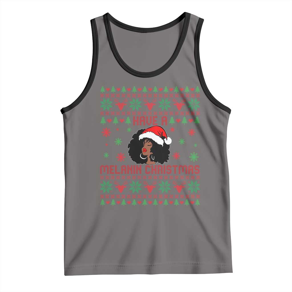 Have A Melanin Christmas Tank Top Cute Black Santa Girl Ugly Xmas TS12 Deep Heather Black Print Your Wear