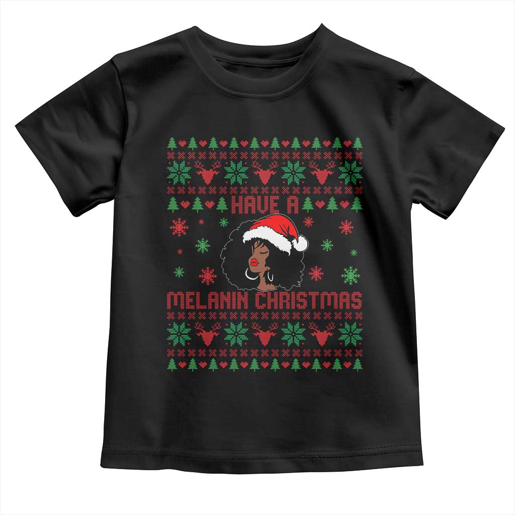 Have A Melanin Christmas Toddler T Shirt Cute Black Santa Girl Ugly Xmas TS12 Black Print Your Wear
