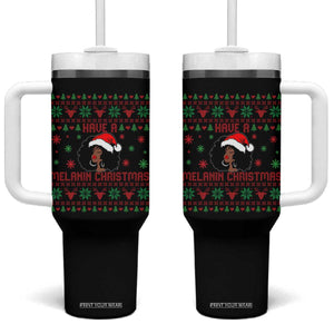 Have A Melanin Christmas Tumbler With Handle Cute Black Santa Girl Ugly Xmas TS12 One Size: 40 oz Black Print Your Wear