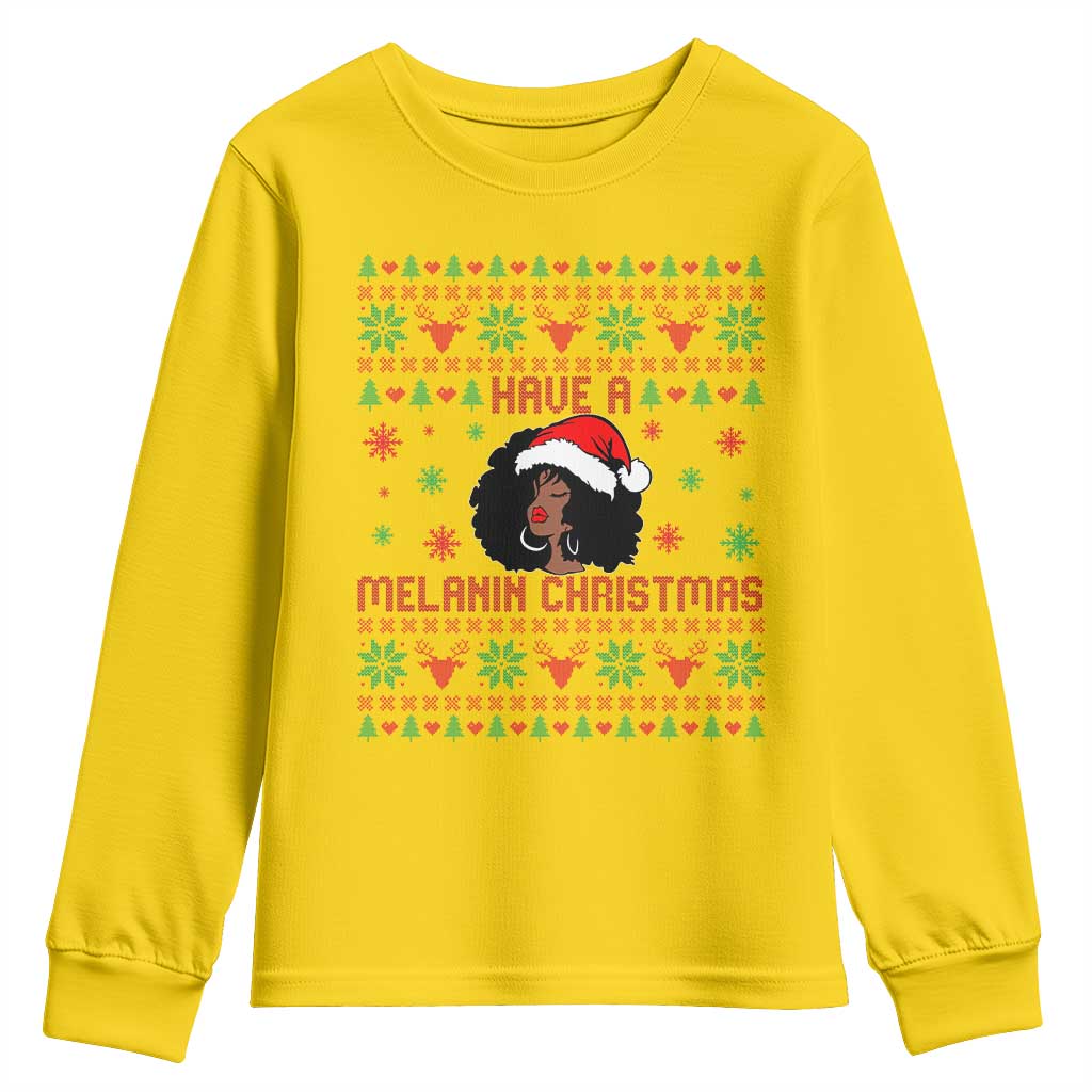 Have A Melanin Christmas Youth Sweatshirt Cute Black Santa Girl Ugly Xmas TS12 Daisy Print Your Wear