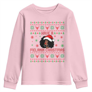 Have A Melanin Christmas Youth Sweatshirt Cute Black Santa Girl Ugly Xmas TS12 Light Pink Print Your Wear