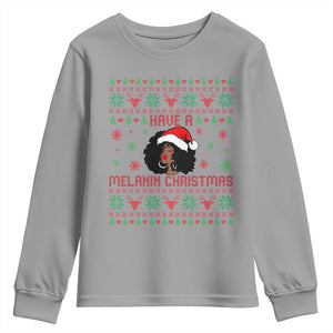 Have A Melanin Christmas Youth Sweatshirt Cute Black Santa Girl Ugly Xmas TS12 Sport Gray Print Your Wear
