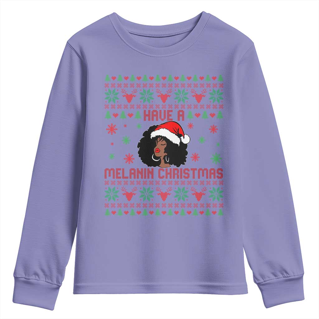Have A Melanin Christmas Youth Sweatshirt Cute Black Santa Girl Ugly Xmas TS12 Violet Print Your Wear