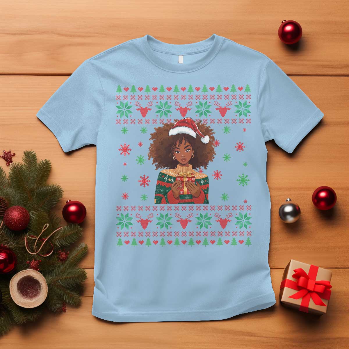 Black Queen Christmas T Shirt African American Girl Black Pride TS12 Light Blue Print Your Wear