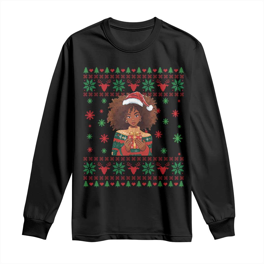 Black Queen Christmas Long Sleeve Shirt African American Girl Black Pride TS12 Black Print Your Wear