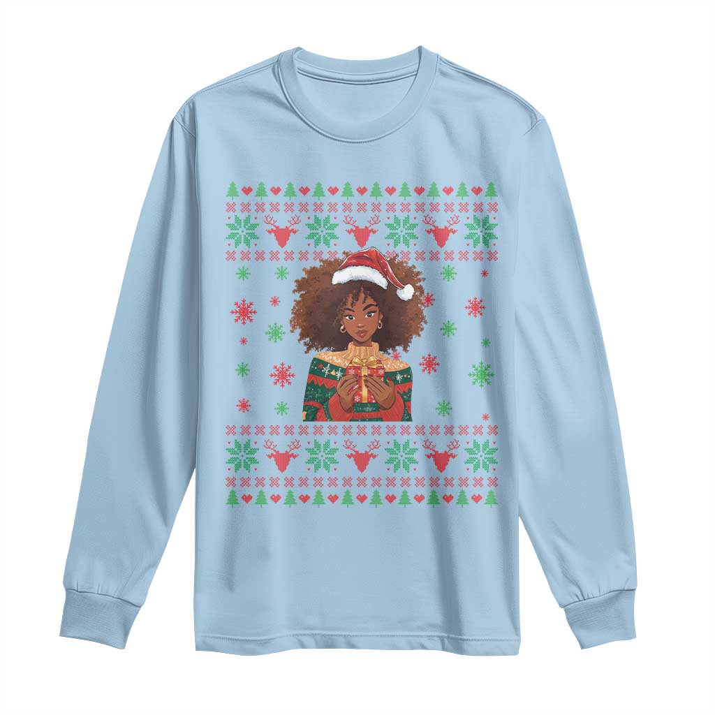 Black Queen Christmas Long Sleeve Shirt African American Girl Black Pride TS12 Light Blue Print Your Wear