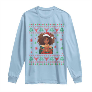 Black Queen Christmas Long Sleeve Shirt African American Girl Black Pride TS12 Light Blue Print Your Wear