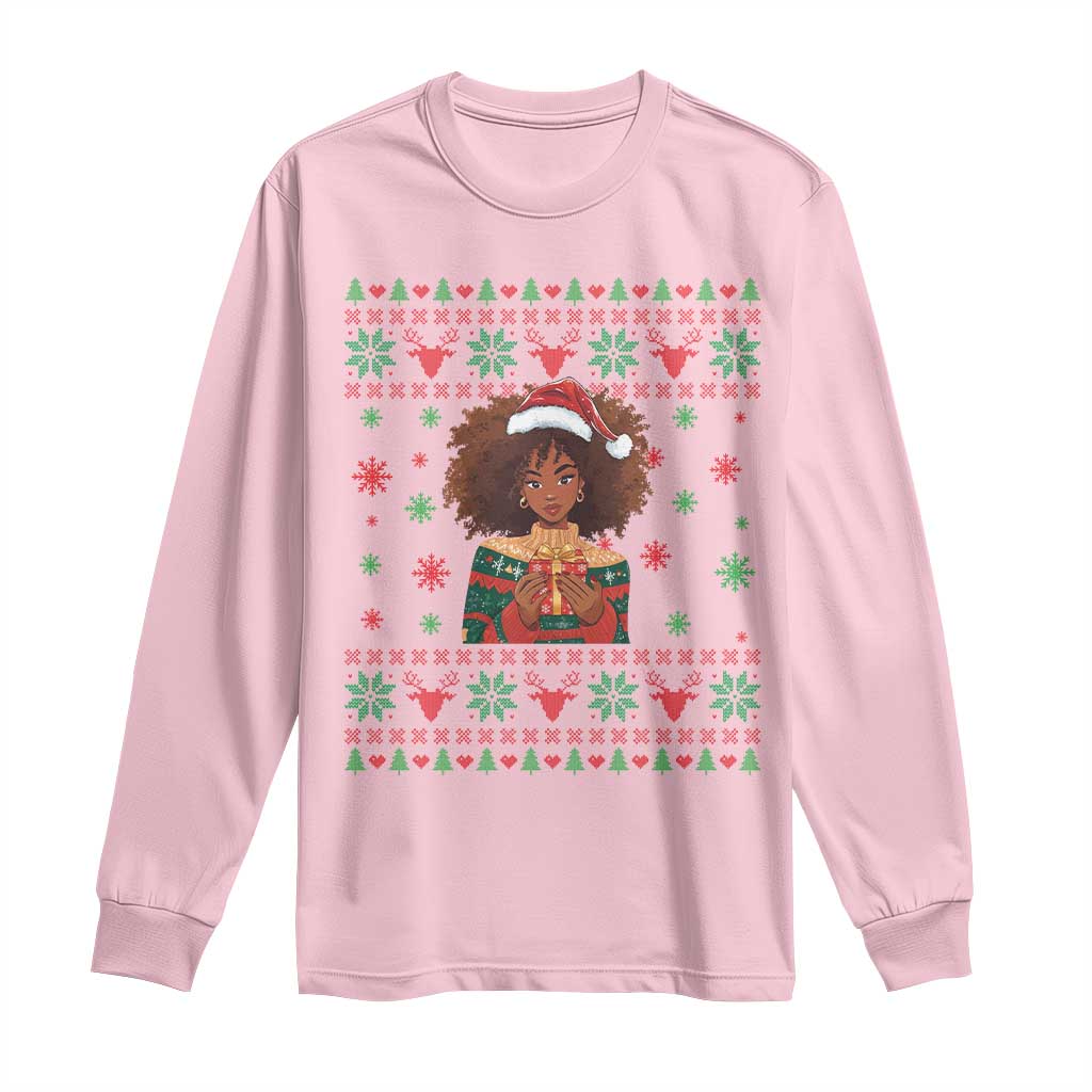 Black Queen Christmas Long Sleeve Shirt African American Girl Black Pride TS12 Light Pink Print Your Wear