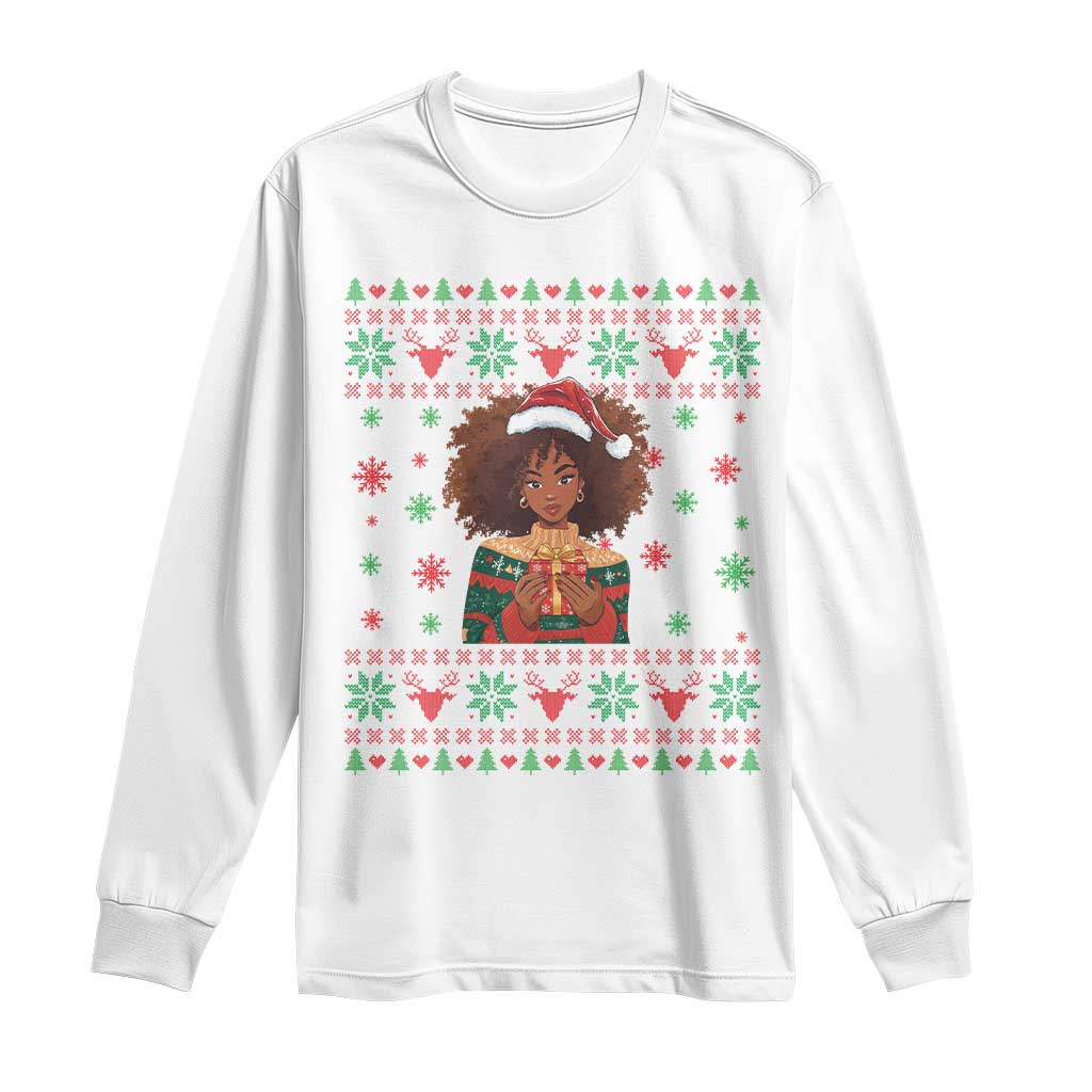 Black Queen Christmas Long Sleeve Shirt African American Girl Black Pride TS12 White Print Your Wear