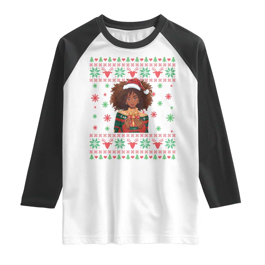 Black Queen Christmas Raglan Shirt African American Girl Black Pride TS12 White Black Print Your Wear