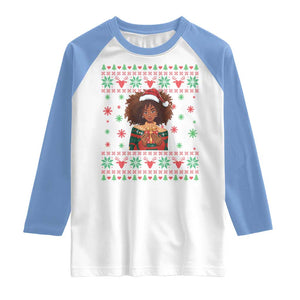 Black Queen Christmas Raglan Shirt African American Girl Black Pride TS12 White Carolina Blue Print Your Wear