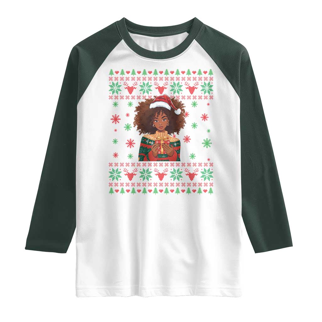 Black Queen Christmas Raglan Shirt African American Girl Black Pride TS12 White Dark Forest Green Print Your Wear