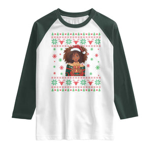 Black Queen Christmas Raglan Shirt African American Girl Black Pride TS12 White Dark Forest Green Print Your Wear