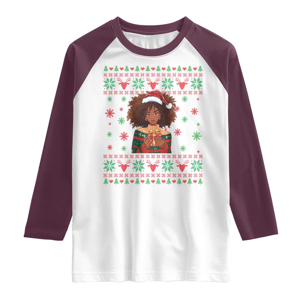 Black Queen Christmas Raglan Shirt African American Girl Black Pride TS12 White Maroon Print Your Wear