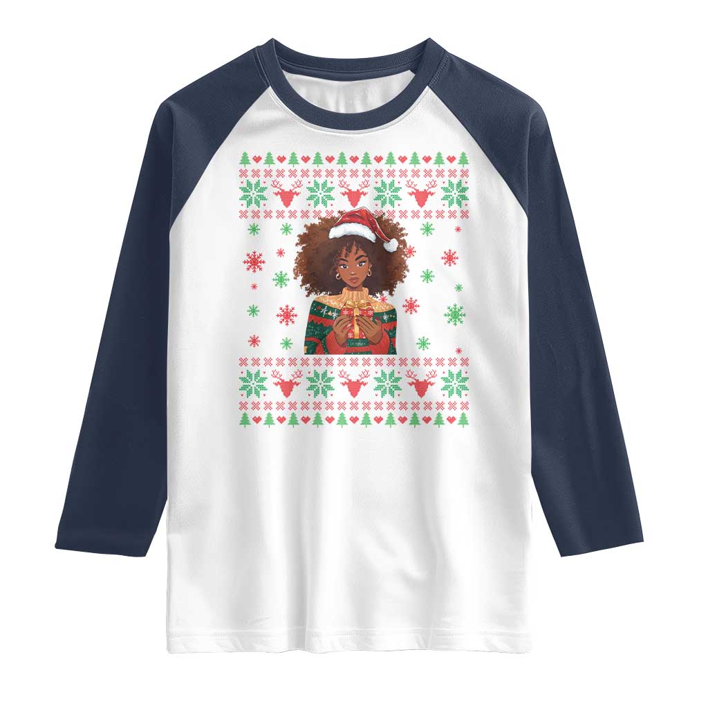 Black Queen Christmas Raglan Shirt African American Girl Black Pride TS12 White Navy Print Your Wear