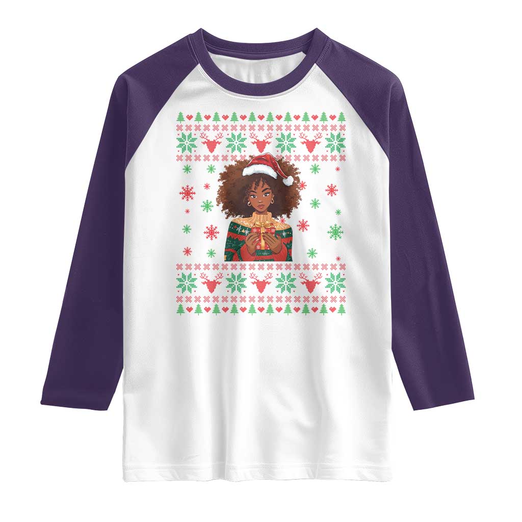 Black Queen Christmas Raglan Shirt African American Girl Black Pride TS12 White Purple Print Your Wear