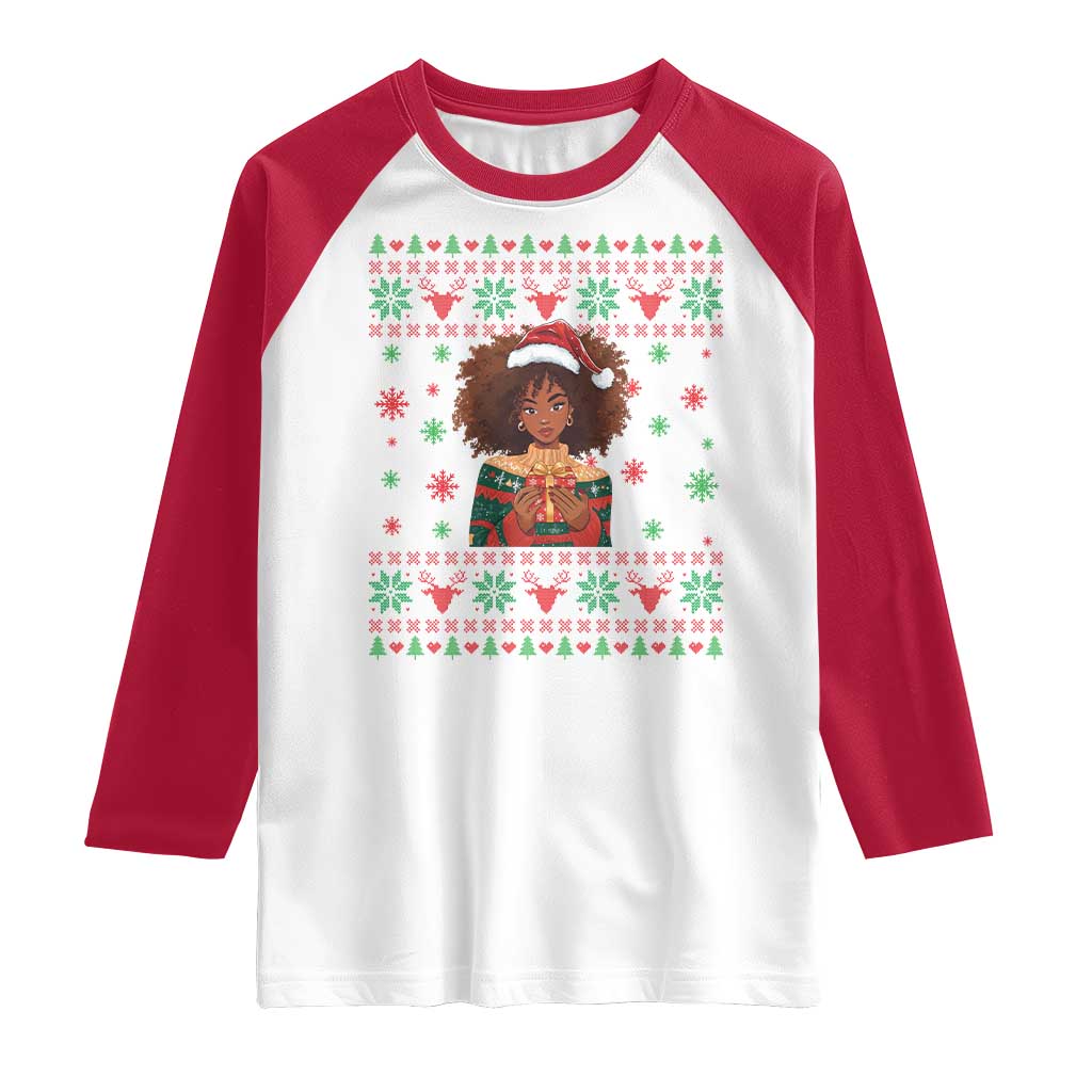 Black Queen Christmas Raglan Shirt African American Girl Black Pride TS12 White Red Print Your Wear