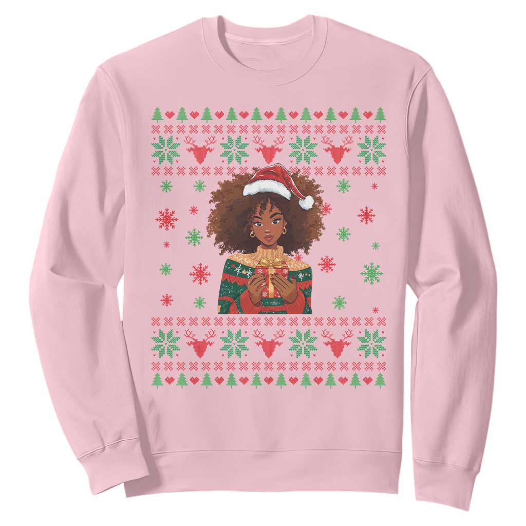 Black Queen Christmas Sweatshirt African American Girl Black Pride TS12 Light Pink Print Your Wear