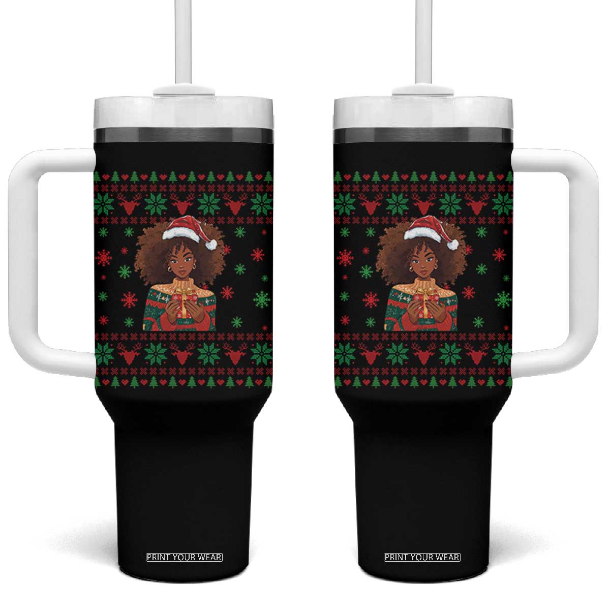 Black Queen Christmas Tumbler With Handle African American Girl Black Pride TS12 One Size: 40 oz Black Print Your Wear