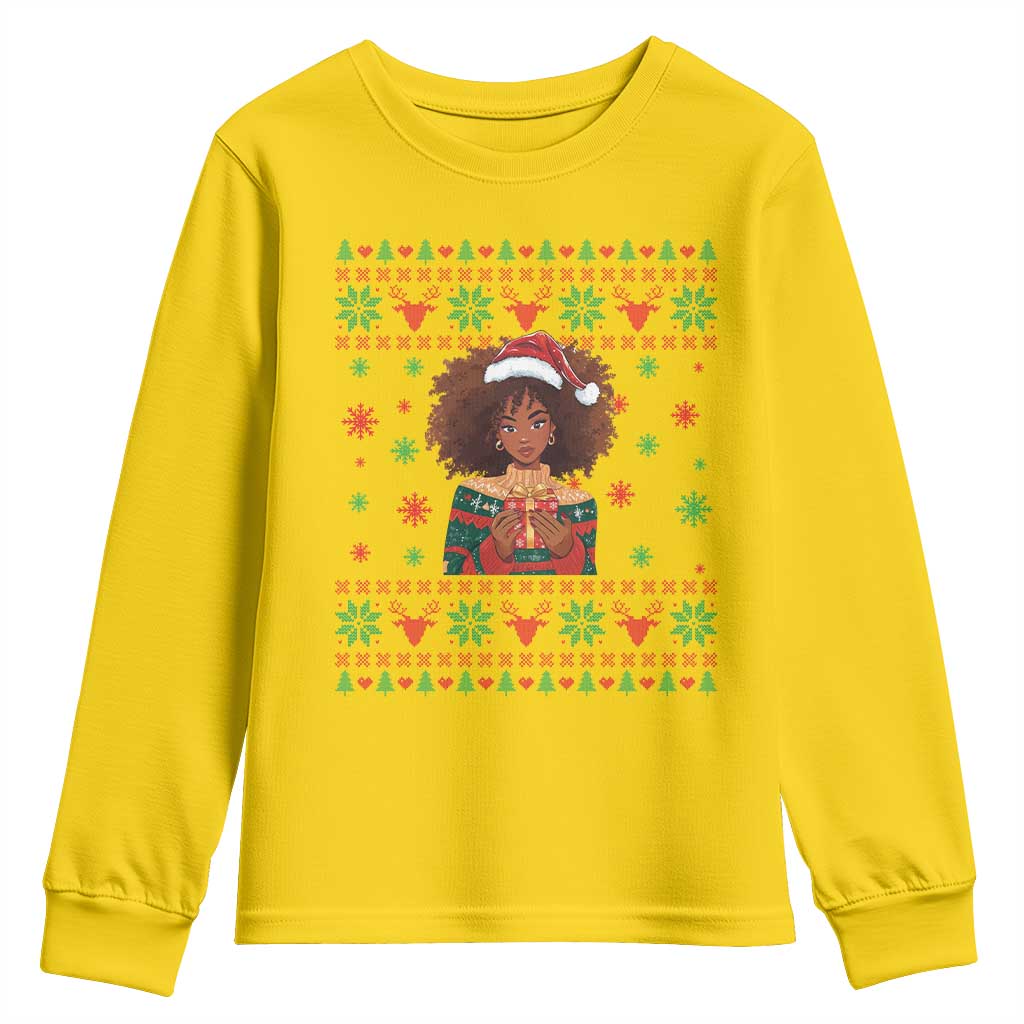 Black Queen Christmas Youth Sweatshirt African American Girl Black Pride TS12 Daisy Print Your Wear