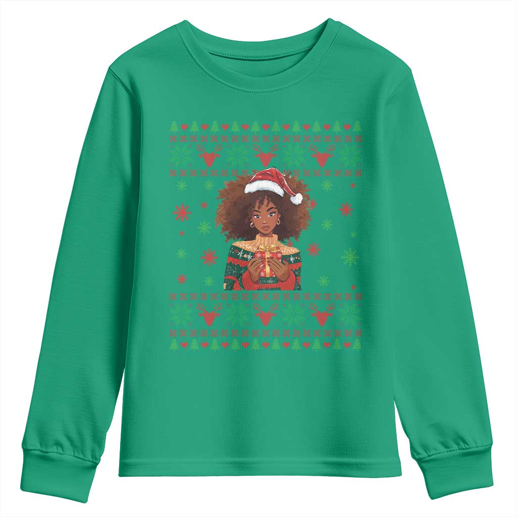 Black Queen Christmas Youth Sweatshirt African American Girl Black Pride TS12 Irish Green Print Your Wear