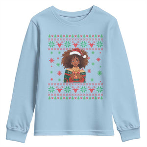Black Queen Christmas Youth Sweatshirt African American Girl Black Pride TS12 Light Blue Print Your Wear