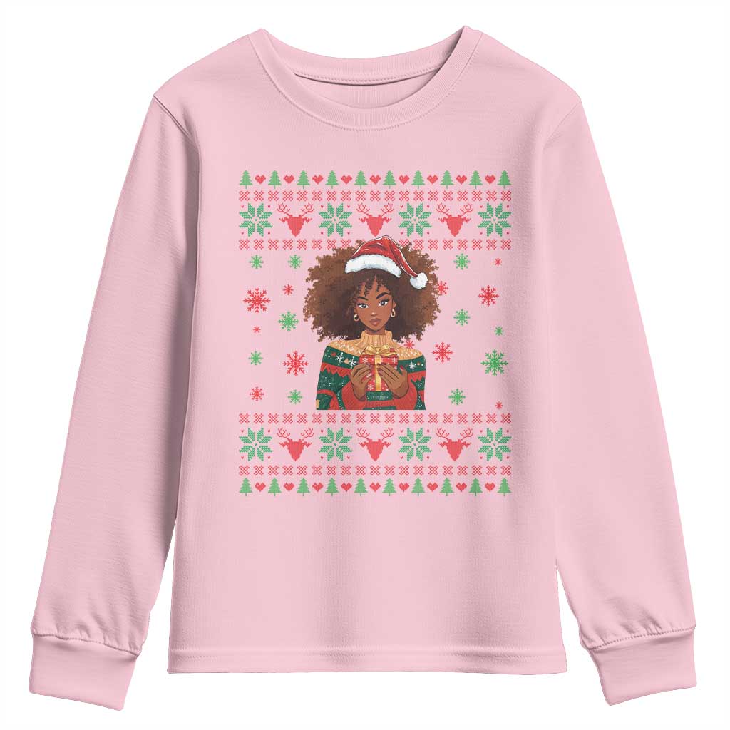 Black Queen Christmas Youth Sweatshirt African American Girl Black Pride TS12 Light Pink Print Your Wear
