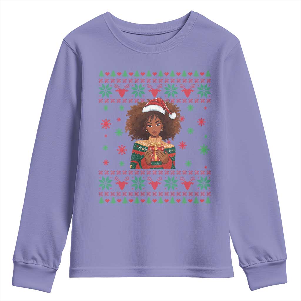Black Queen Christmas Youth Sweatshirt African American Girl Black Pride TS12 Violet Print Your Wear