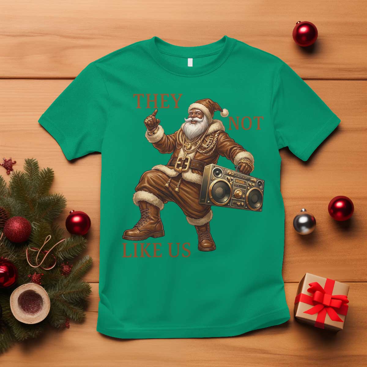 They Not Like Us T Shirt Funny Christmas Black Santa Claus TS12 Irish Green Print Your Wear