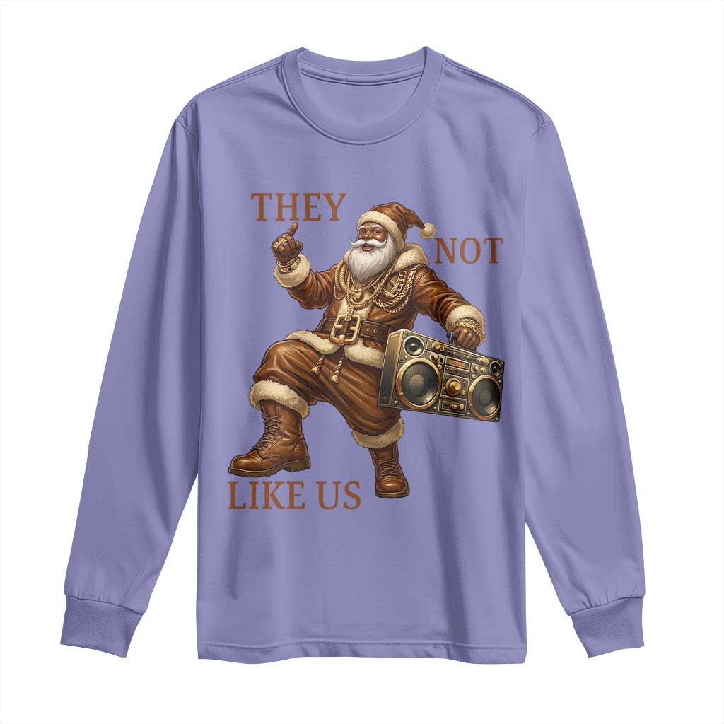They Not Like Us Long Sleeve Shirt Funny Christmas Black Santa Claus TS12 Violet Print Your Wear