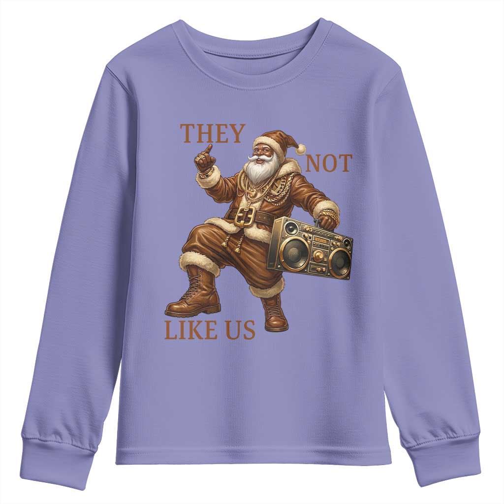 They Not Like Us Youth Sweatshirt Funny Christmas Black Santa Claus TS12 Violet Print Your Wear