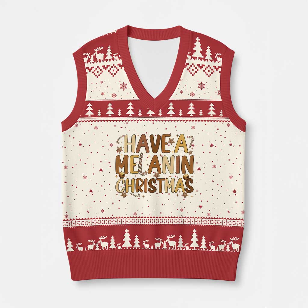 Funny Black Pride Have A Melanin Xmas V-Neck Knit Sweater Vest Culture Gift TS12 Beige Red Print Your Wear