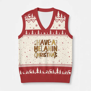 Funny Black Pride Have A Melanin Xmas V-Neck Knit Sweater Vest Culture Gift TS12 Beige Red Print Your Wear