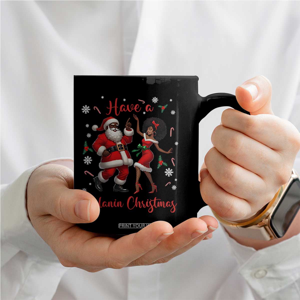 Have A Melanin Christmas Coffee Mug Funny Dancing Santa And Mrs Claus Culture Gift TS12 Print Your Wear
