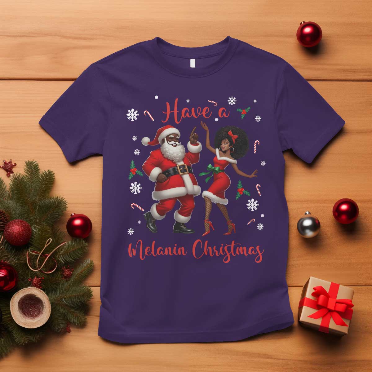Have A Melanin Christmas T Shirt Funny Dancing Santa And Mrs Claus Culture Gift TS12 Purple Print Your Wear