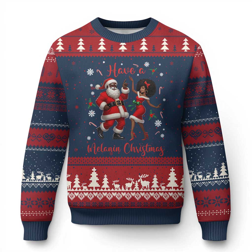 Have A Melanin Xmas Ugly Christmas Sweater Funny Dancing Santa And Mrs Claus Culture Gift TS12 Navy Red Print Your Wear