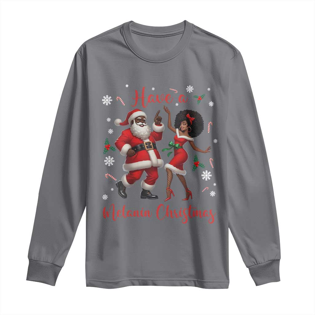 Have A Melanin Christmas Long Sleeve Shirt Funny Dancing Santa And Mrs Claus Culture Gift TS12 Charcoal Print Your Wear