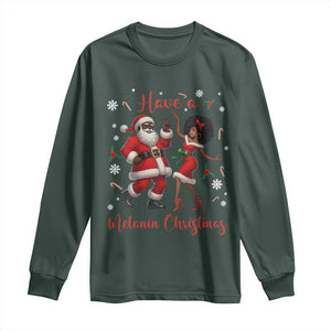 Have A Melanin Christmas Long Sleeve Shirt Funny Dancing Santa And Mrs Claus Culture Gift TS12 Dark Forest Green Print Your Wear