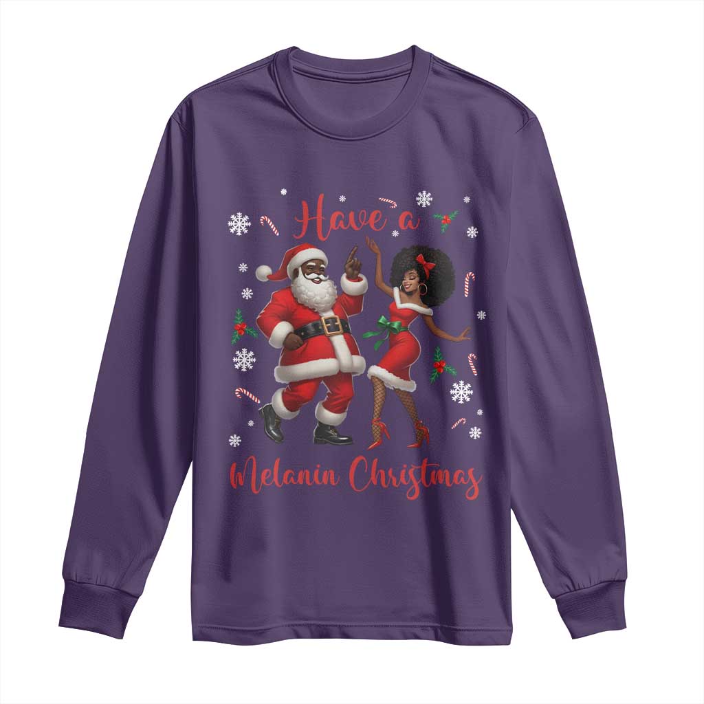 Have A Melanin Christmas Long Sleeve Shirt Funny Dancing Santa And Mrs Claus Culture Gift TS12 Purple Print Your Wear