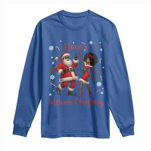 Have A Melanin Christmas Long Sleeve Shirt Funny Dancing Santa And Mrs Claus Culture Gift TS12 Royal Blue Print Your Wear