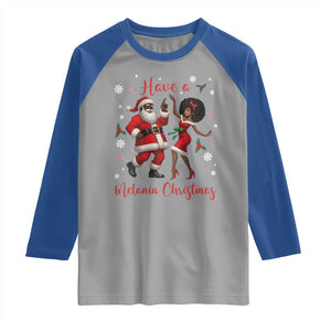 Have A Melanin Christmas Raglan Shirt Funny Dancing Santa And Mrs Claus Culture Gift TS12 Sport Gray Royal Print Your Wear
